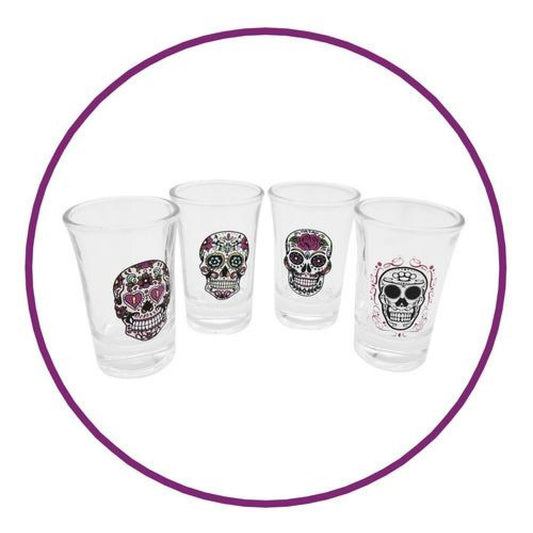 Set  4 Shot Vidrio Calavera Mexicana Tequila Cortito