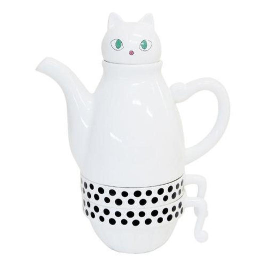 Set Cerámica Té Gatito, Tetera Con Infusor  2 Tazas Gato Cat