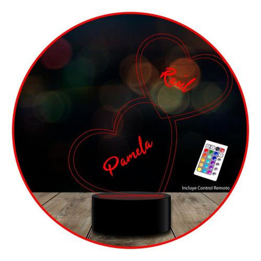 Lámpara 3D día del amor corazón personalizables c/ remoto