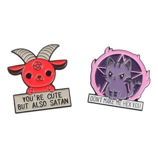 Pack broche Pin divertidos gatito malvado y Baphomet sweet