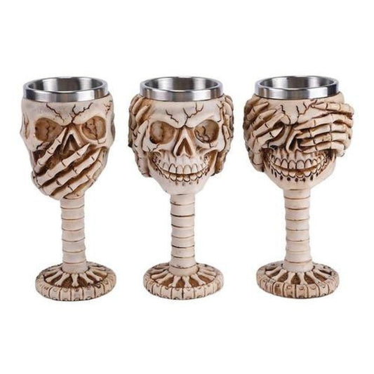 Copas Calavera monos sabios Skull resina acero