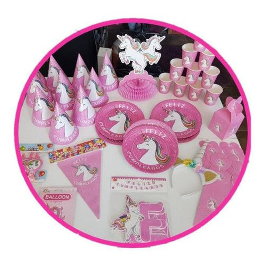 Set Cumpleaños Cotillon Unicornio  10 Niños Rainbow Kawaii