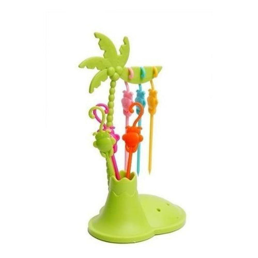 Tenedor Pinchos Para Frutas Palmera Monos Kawaii