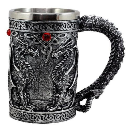 Taza Tazón XL SILVER Celta Twin Dragon Fire Drakes