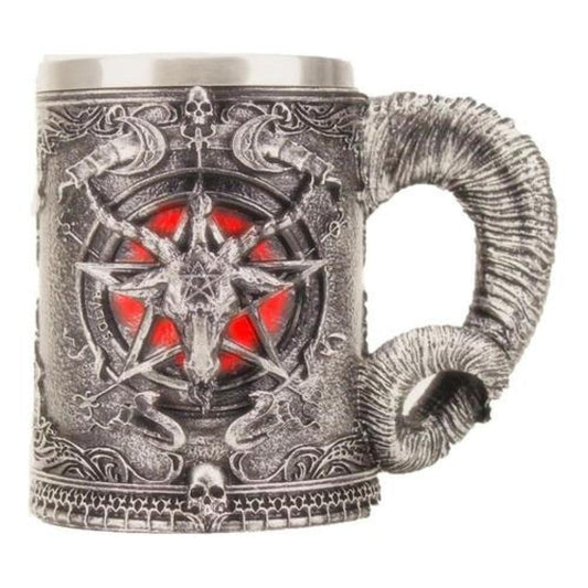 Taza 3d Resina  Cabeza de Baphomet pentagrama cuerno