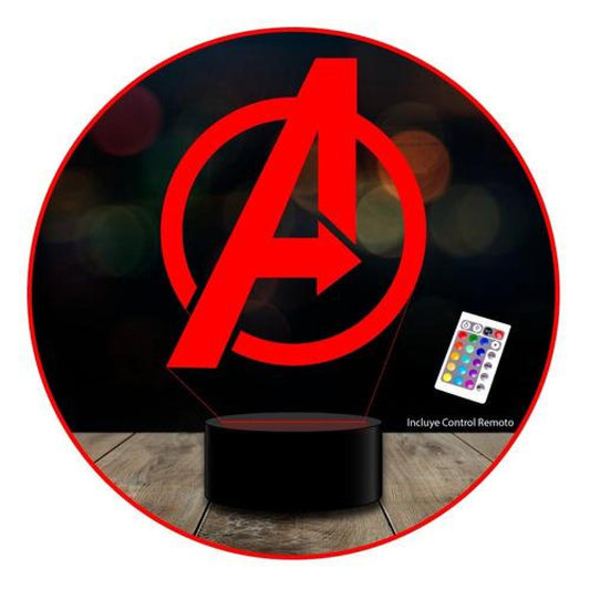 Lampara 3d Avengers logo Marvel Estoykuku c/control remoto