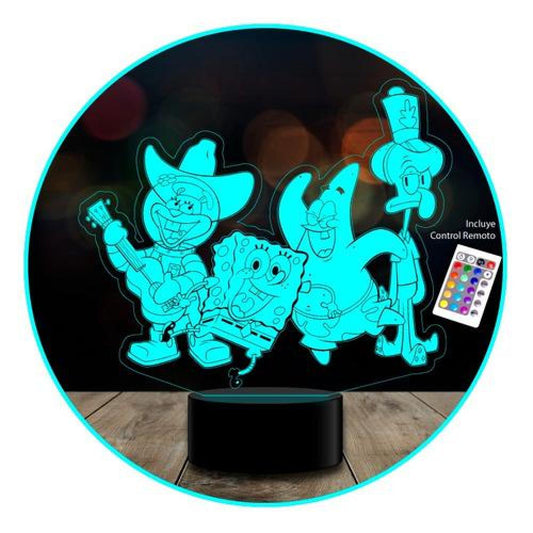 Lampara 3D Bob Esponja y amigos c control remoto 16 colores