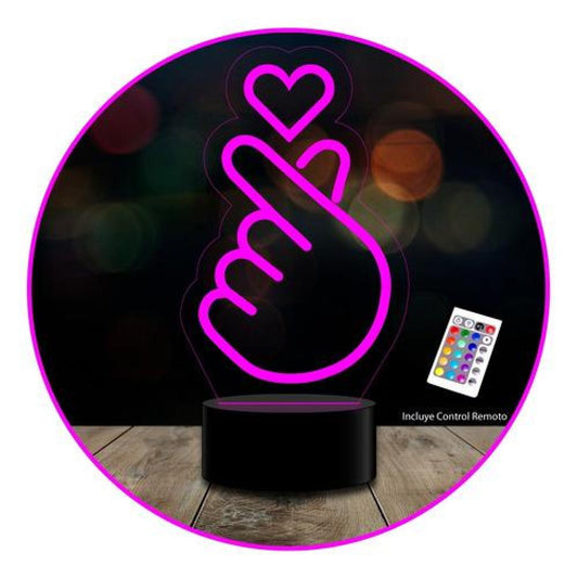 Ilusión led 3D Corazón Coreano K-pop dedos c/remoto colores