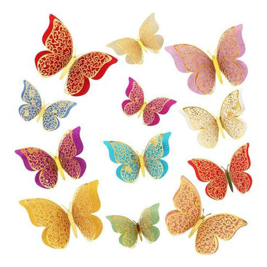 Set 12 mariposas glitter doradas decoracion