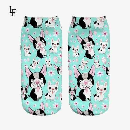 Calcetines Tobilleras 3d Perritos Bulldog Pug Cute Kawaii