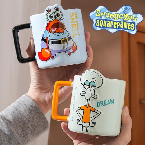 Tazón taza cerámica  Calamadro o Don Cangrejo Bob esponja