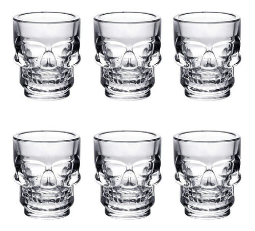 Set De 6 Vasos Vidrio Shot Calavera , Fiesta, Trago Tequila