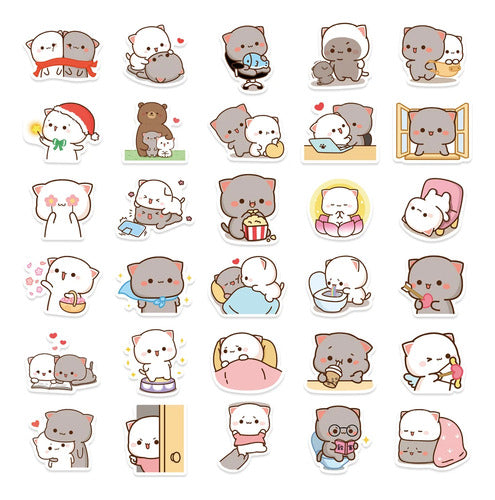 Set Stickers calcomonias Mochi Mochi Peach cat Gatitos kawai