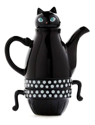 Set Cerámica Té Gatito, Tetera Con Infusor  2 Tazas Gato Cat