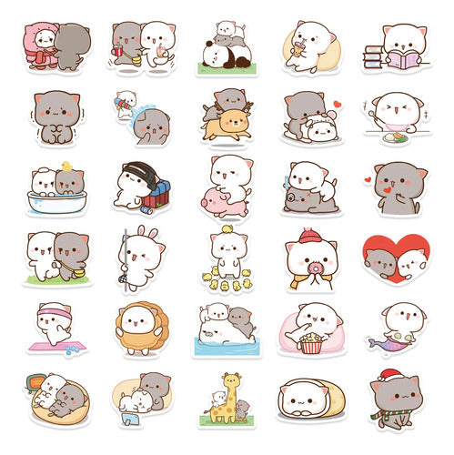 Set Stickers calcomonias Mochi Mochi Peach cat Gatitos kawai