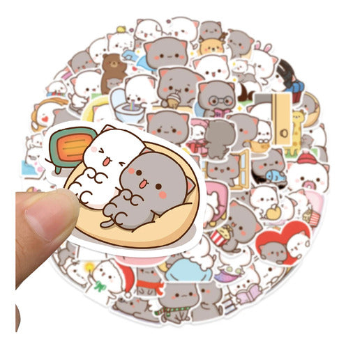 Set Stickers calcomonias Mochi Mochi Peach cat Gatitos kawai