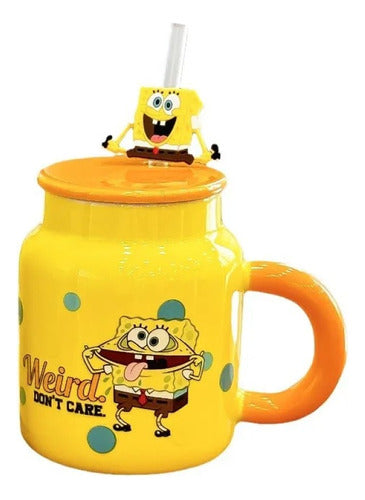 Tazón cerámica tipo Jarrón con tapa Bob esponja c Bombilla