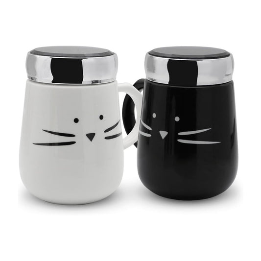 2 Mug Taza Cerami Gato Kool Kat Koo Gatitos Blanco Y Negro