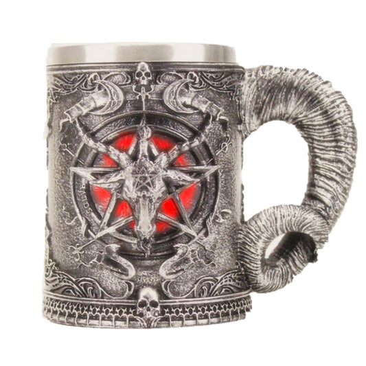 Taza 3d Resina  Cabeza de Baphomet pentagrama cuerno