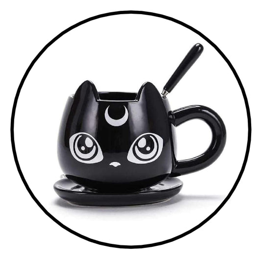 Tazon Xl gato negro luna creciente Sailor moon plato cuchara