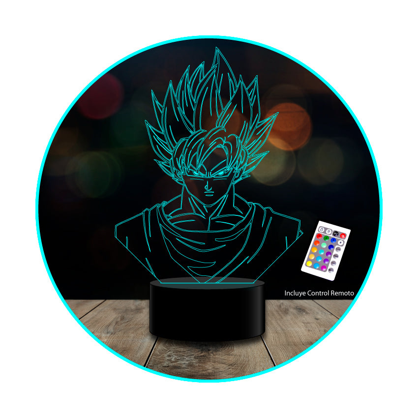 Lampara 3D Goku Frente Dragon Ball Z GT 16 colores c/ remoto