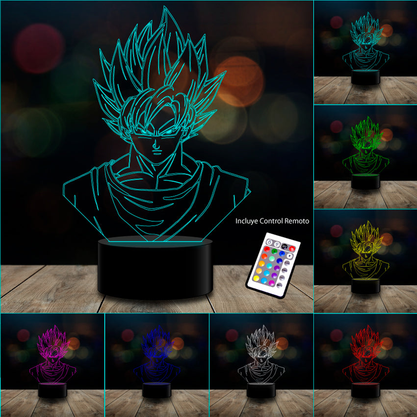 Lampara 3D Goku Frente Dragon Ball Z GT 16 colores c/ remoto