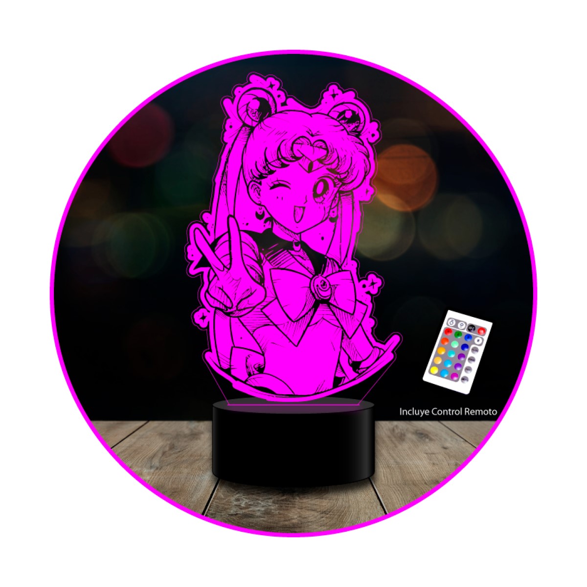 Lampara 3D Sailor Moon Serena Tsukino control remoto