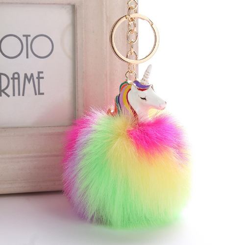 Llavero De Pompom Unicornio Brillante Arcoiris Kawaii