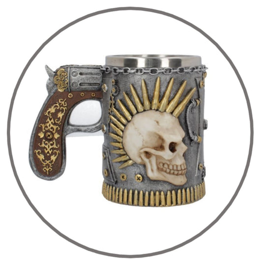 Tazón Calavera Skull punk pistola Acero inoxidable